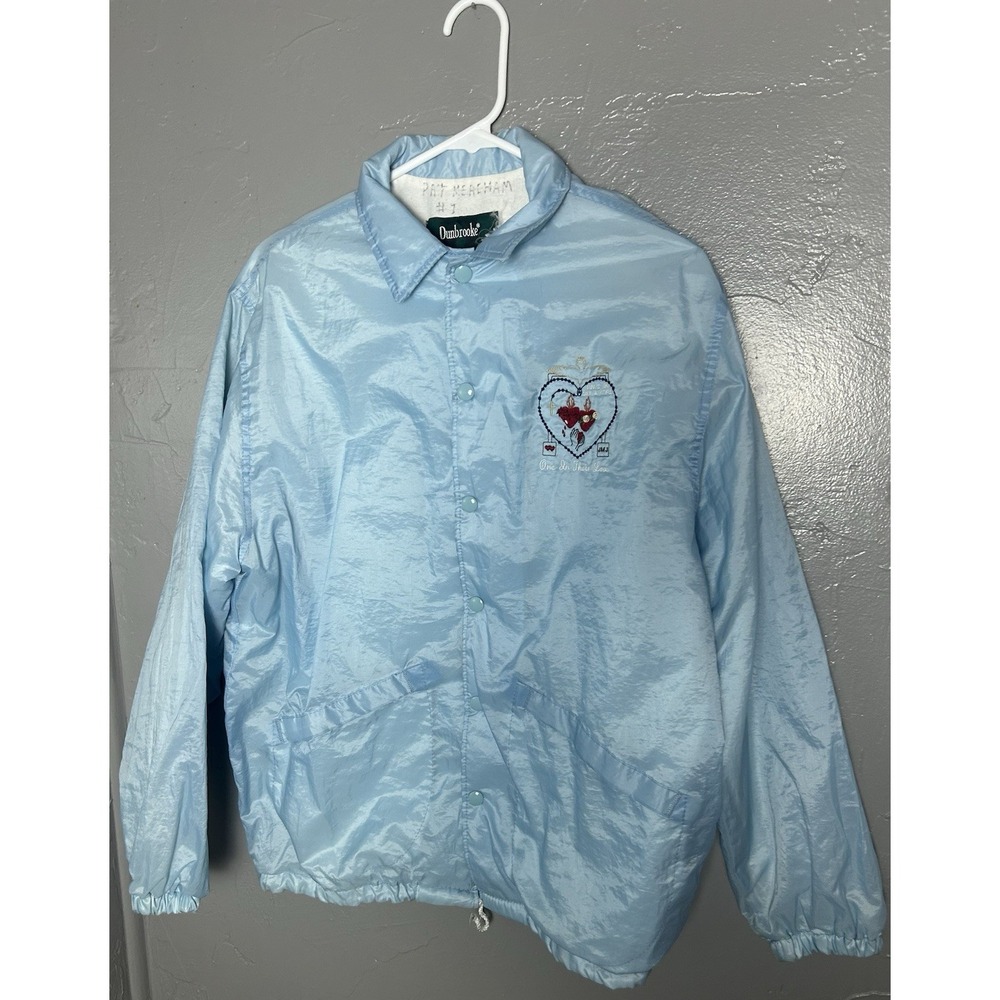 Dunbrooke Men's Vintage Baby‎ Blue Jacket Catholic Symbol Embroidered On Front